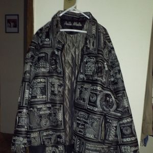 Leather jacket with 100 dollar bills